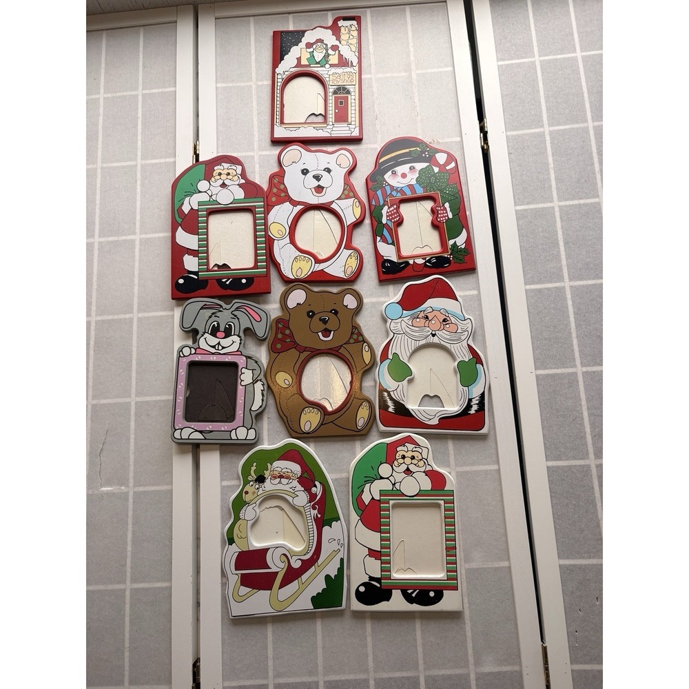 Bundle of 9 Lot 1990's Christmas Holiday Santa Teddy Bear 5x7 Nostalgic Frames